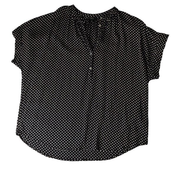 J Crew Women’s Blouse Short Sleeve Half Botton Black/White Polka Dots Size Large - Picture 5 of 9